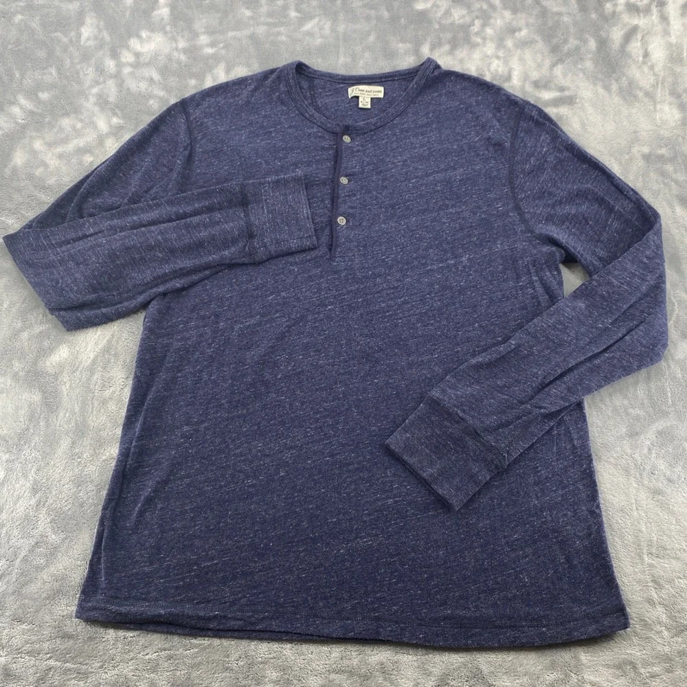J. Crew Knot Goods Mens Large Slim Fit Long Sleeve Henley Shirt Blue Heathered